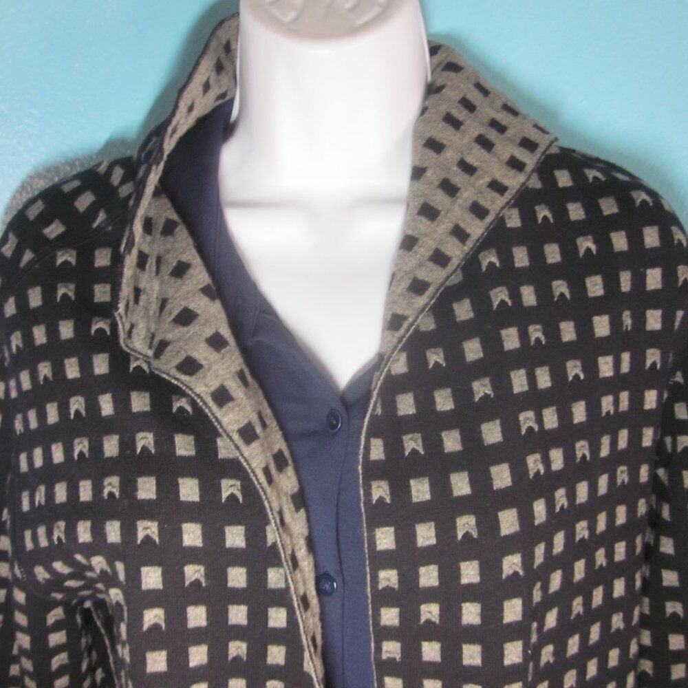 Damask Knitwear Long Black Checked Cardigan Sweater Womens Size M Cotton Knit